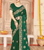 Bottle green sequin siroski stone border work fendy two tone silk saree sari