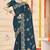 Teal blue sequin siroski stone border work fendy two tone silk saree sari