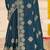Teal blue sequin siroski stone border work fendy two tone silk saree sari