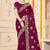 Wine sequin siroski stone border work fendy two tone silk saree sari