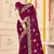 Wine sequin siroski stone border work fendy two tone silk saree sari