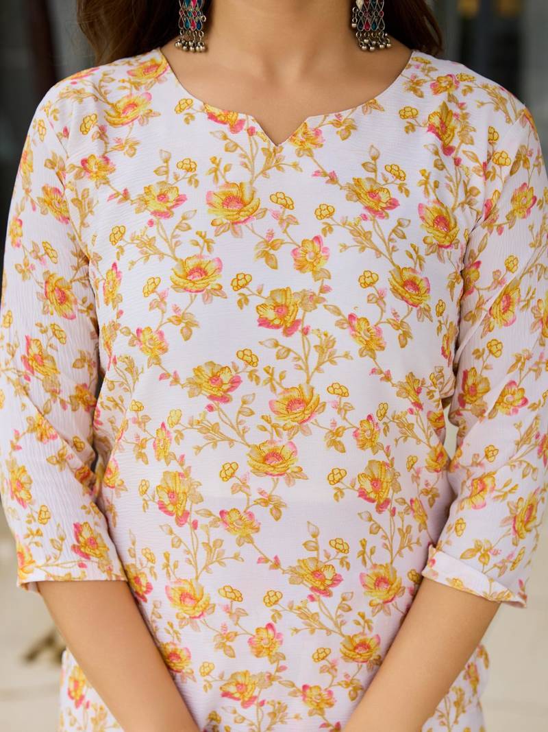 Women Beautiful Printed Silk Blend Fabric with Straight Kurta, Pant and Dupatta Set