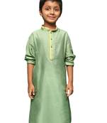 green silk blend plain kurta for kids