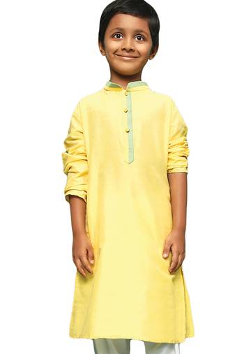 Silk blend yellow kurta for boys perfect for diwali navratri & ganesh chaturthi celebrations