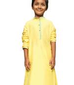 yellow silk blend plain kurta for kids