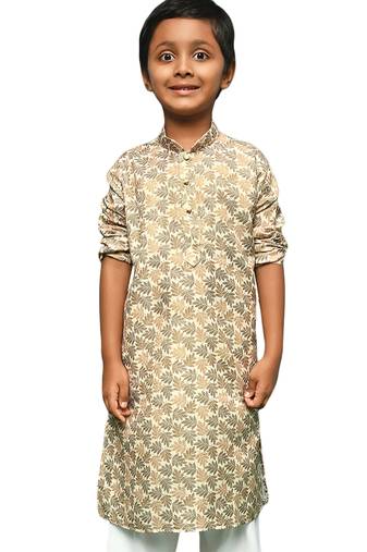 brown cotton printed kurta for kids