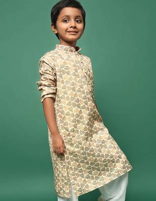 brown cotton printed kurta for kids 2