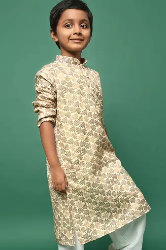 brown cotton printed kurta for kids