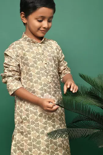 brown cotton printed kurta for kids