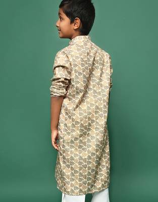 brown cotton printed kurta for kids 4