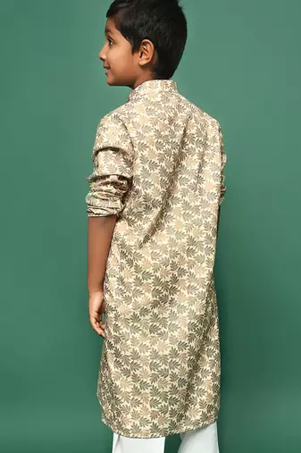 brown cotton printed kurta for kids