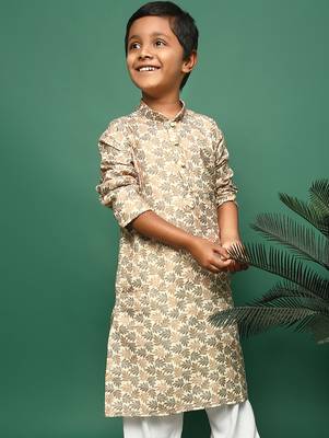 brown cotton printed kurta for kids 5