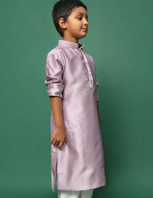 mauve silk printed kurta for kids 2