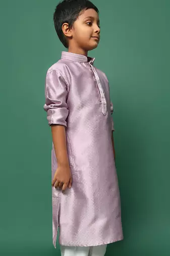 mauve silk printed kurta for kids