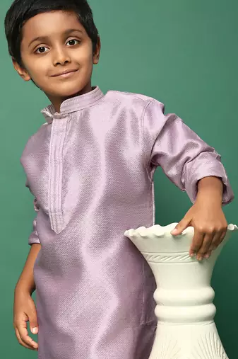 mauve silk printed kurta for kids