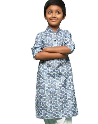 blue cotton printed kurta for kids 1