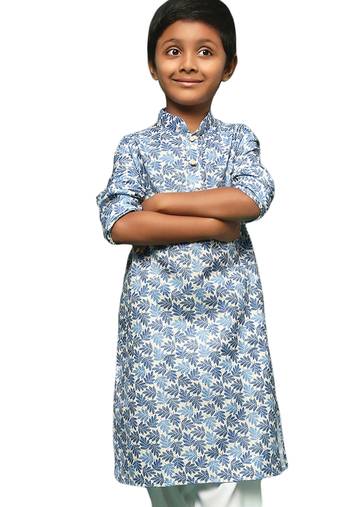 blue cotton printed kurta for kids