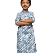 blue cotton printed kurta for kids