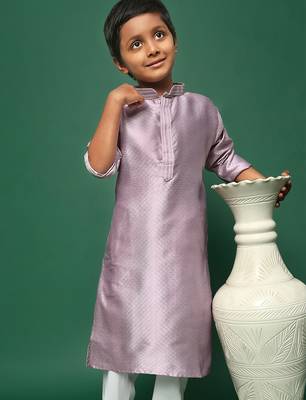 mauve silk printed kurta for kids 5