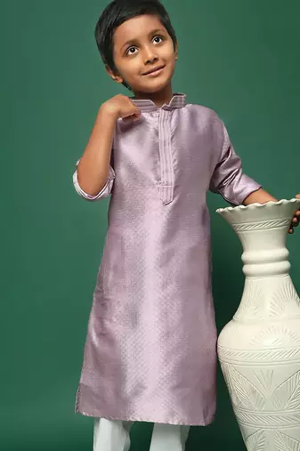 mauve silk printed kurta for kids