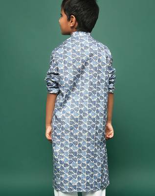 blue cotton printed kurta for kids 4