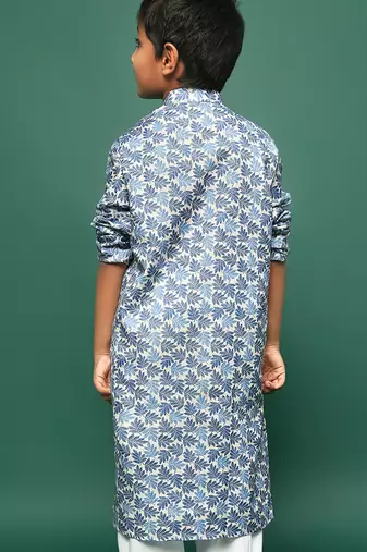 blue cotton printed kurta for kids