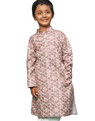 brown cotton printed kurta for kids 1
