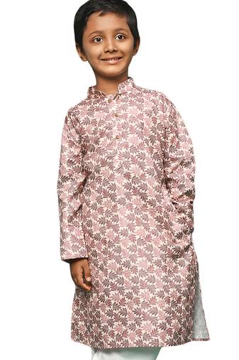 brown cotton printed kurta for kids