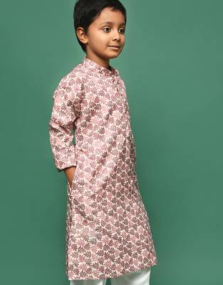 brown cotton printed kurta for kids 2