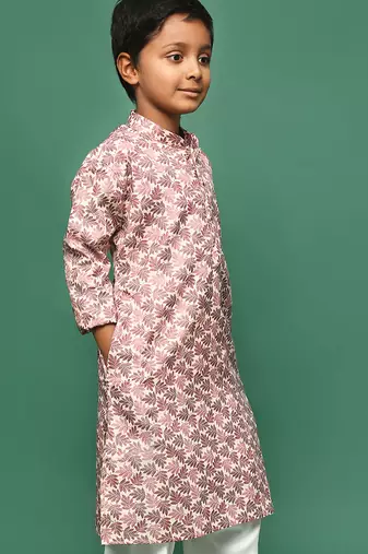 brown cotton printed kurta for kids