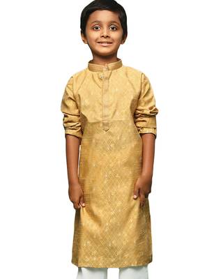 glod silk printed kurta for kids 1
