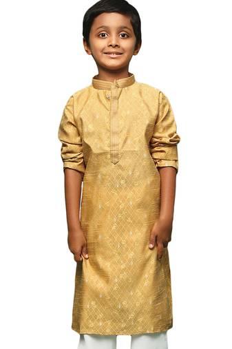 glod silk printed kurta for kids