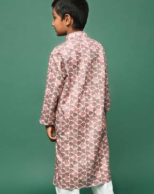 brown cotton printed kurta for kids 4