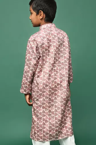 brown cotton printed kurta for kids