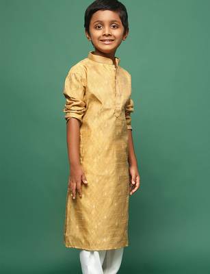 glod silk printed kurta for kids 2