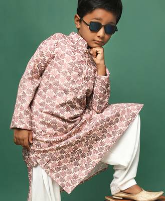 brown cotton printed kurta for kids 5