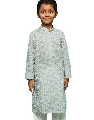 blue cotton printed kurta for kids 1