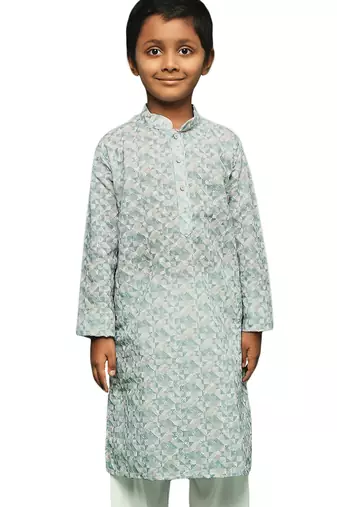 blue cotton printed kurta for kids