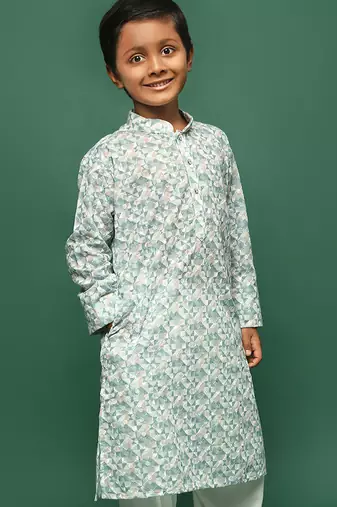 blue cotton printed kurta for kids