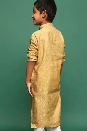 glod silk printed kurta for kids