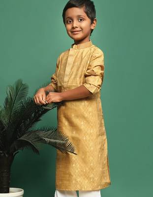glod silk printed kurta for kids 5
