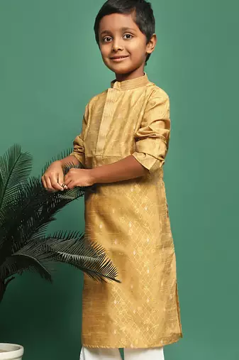 glod silk printed kurta for kids