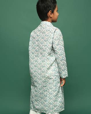 blue cotton printed kurta for kids 4