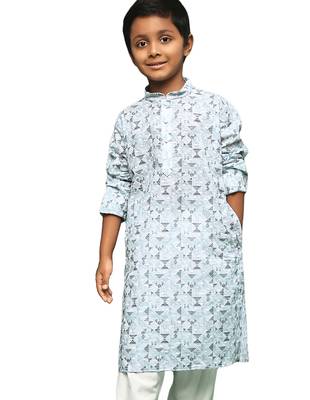 blue cotton printed kurta for kids 1