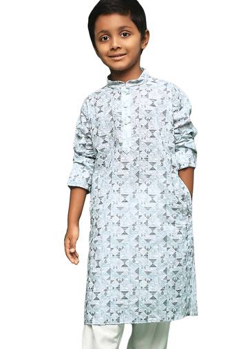 blue cotton printed kurta for kids