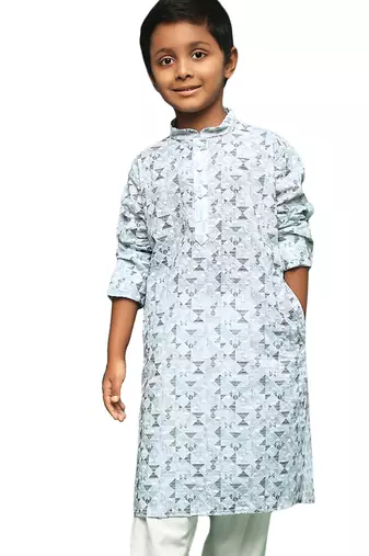 blue cotton printed kurta for kids