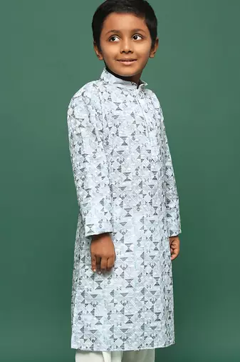 blue cotton printed kurta for kids