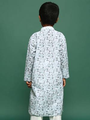 blue cotton printed kurta for kids 4