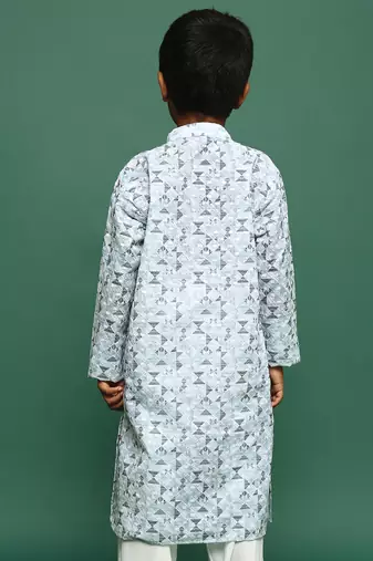 blue cotton printed kurta for kids