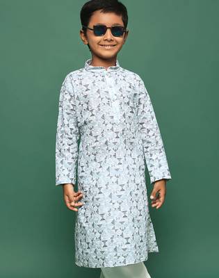 blue cotton printed kurta for kids 5